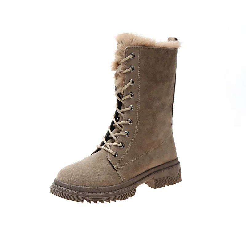 Зимние сапоги на кроличьем меху зимние бархатные до середины икры Корейская версия женской хлопковой обуви