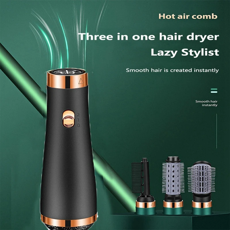 

3In1 One Step Hair Dryer Salon Hot Air Paddle Styling Brush Negative Ion Generator Hair Straightener Curler