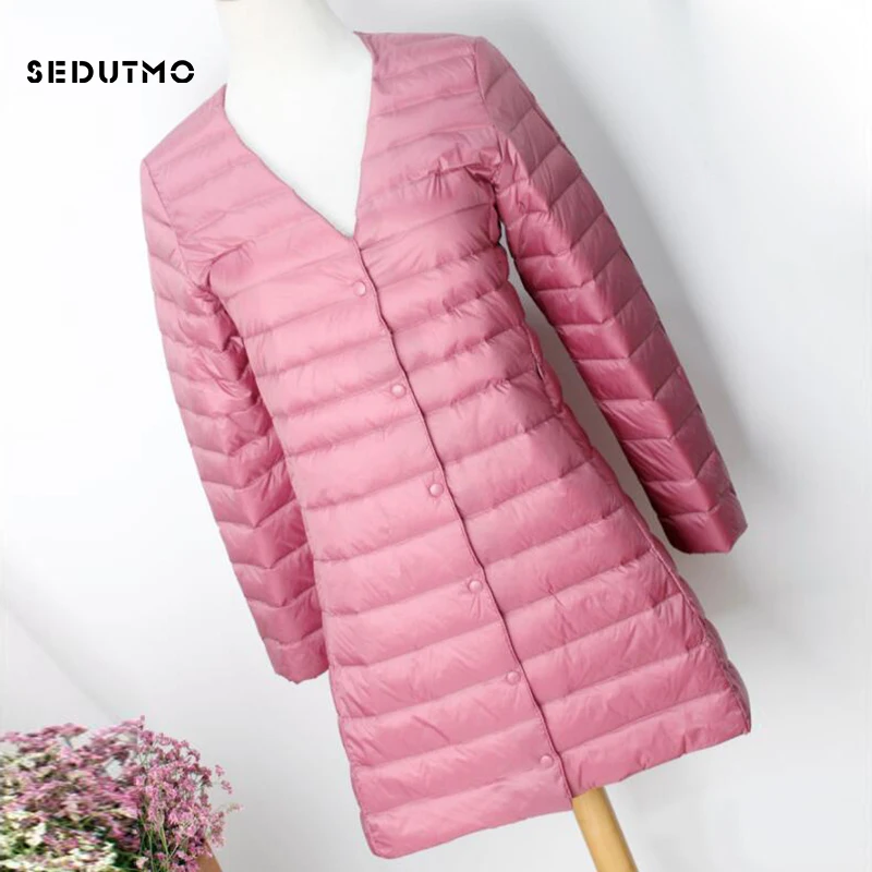 

Женская зимняя куртка на утином пуху SEDUTMO, бриджи 4XL светильник кое пальто, длинная куртка-пуховик, повседневные Черные осенние парки ED838