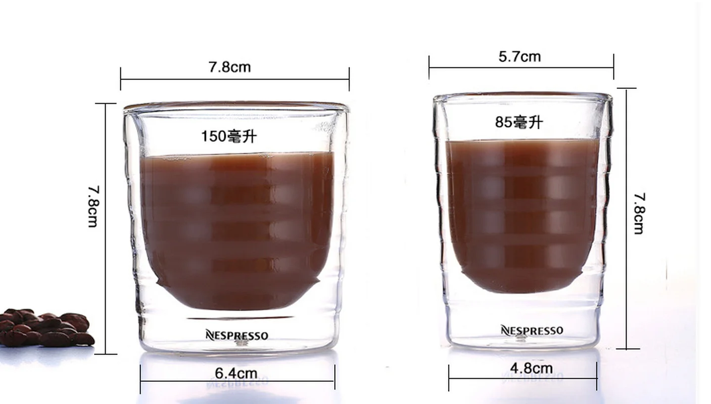 

1pcs Nespresso Double Wall Coffee Glass Mug Cup After Tea Drinking 85ml 150ml 350ml