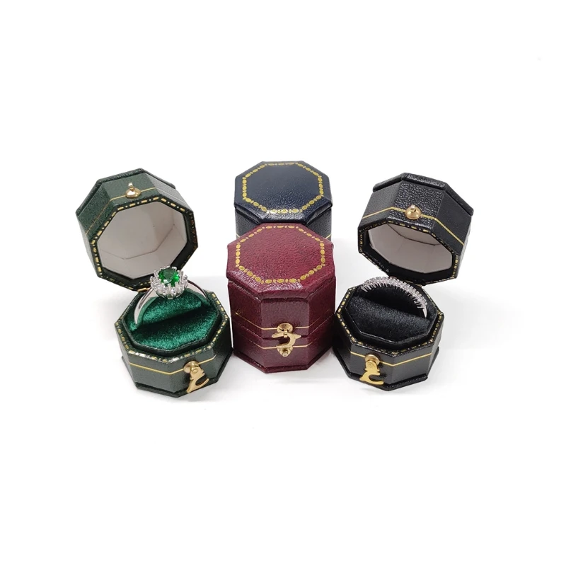 

PU Leather Equal Octagon Retro Ring Box for Engagement Wedding Anniversary A5KE