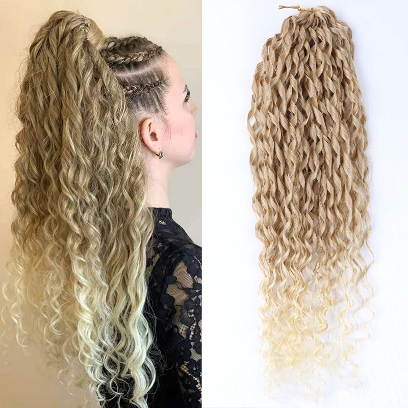 Full Star Curly Braids Loose Water Wave Braiding Hair Extensions Afro Curl Ombre Synthetic Natural Blonde Crochet Women |