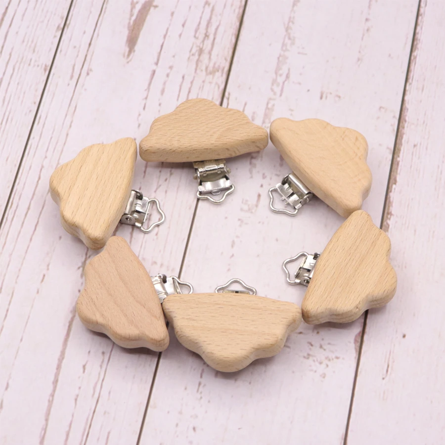Clip para chupete de haya, elefante peque&ntilde;o, estrella, coraz&oacute;n, p&aacute;jaro, nube, dientes de beb&eacute;, accesorios de cadena preferidos DIY, 5 uds.-5