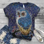 Женская футболка в стиле Харадзюку, элегантная Милая футболка с 3D-принтом Совы и круглым вырезом, с коротким рукавом, размера плюс, 40 #, на лето
