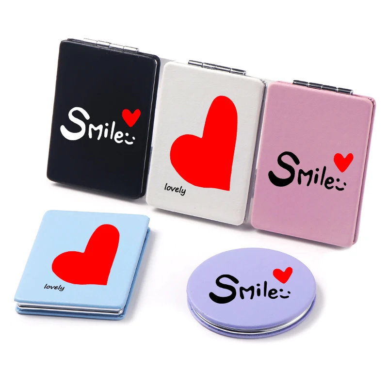 

Lovely Smile Girl Pocket Makeup Mirror Mini Lady Portable Two-side Folding Compact Vanity Cosmetic Magnifying Mirrors spiegel