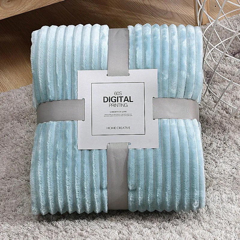 light blue stripe Зимнее воздухопроницаемое одеяло, мягкое дышащее одеяло, тонкое Клетчатое одеяло в полоску, покрывало на кровать - Цвет: light blue stripe