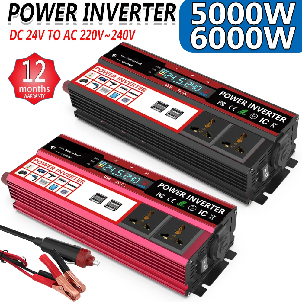 Автомобильный инвертор напряжения с 24 В постоянного тока на 220 в 5000 Вт/6000 Вт
