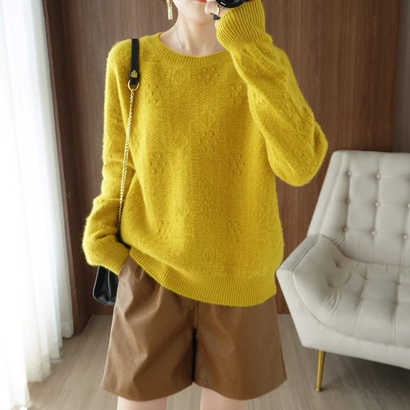 2021 Fall/Winter Plus Size Ladies New Year Coat Pure Wool Sweater Woman Soft Pure Color Outer Tower Tops Long-Sleeved Pullover