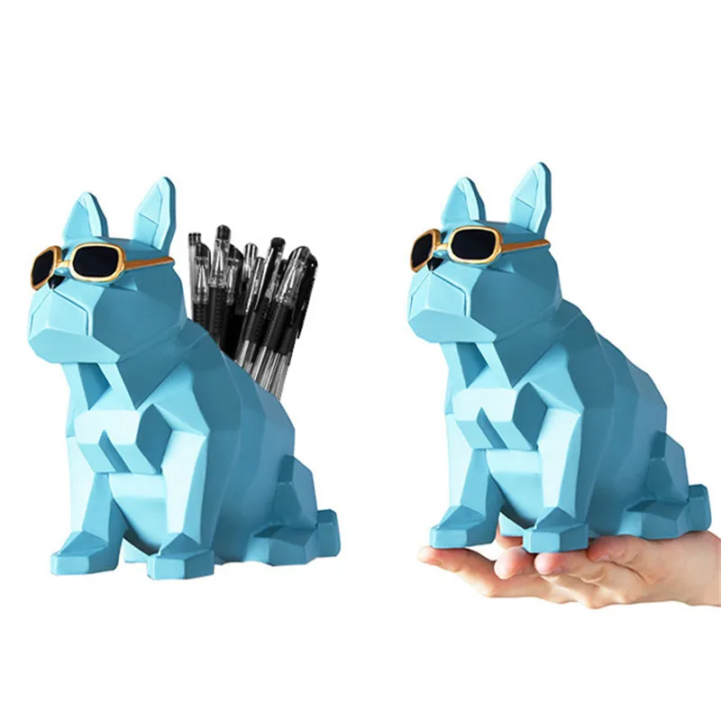 

Home Creative Geometry Bulldog Pen Case Ornaments Dog Pen Holder Office Study Ornaments Desktop Pen Craft Creative Gift