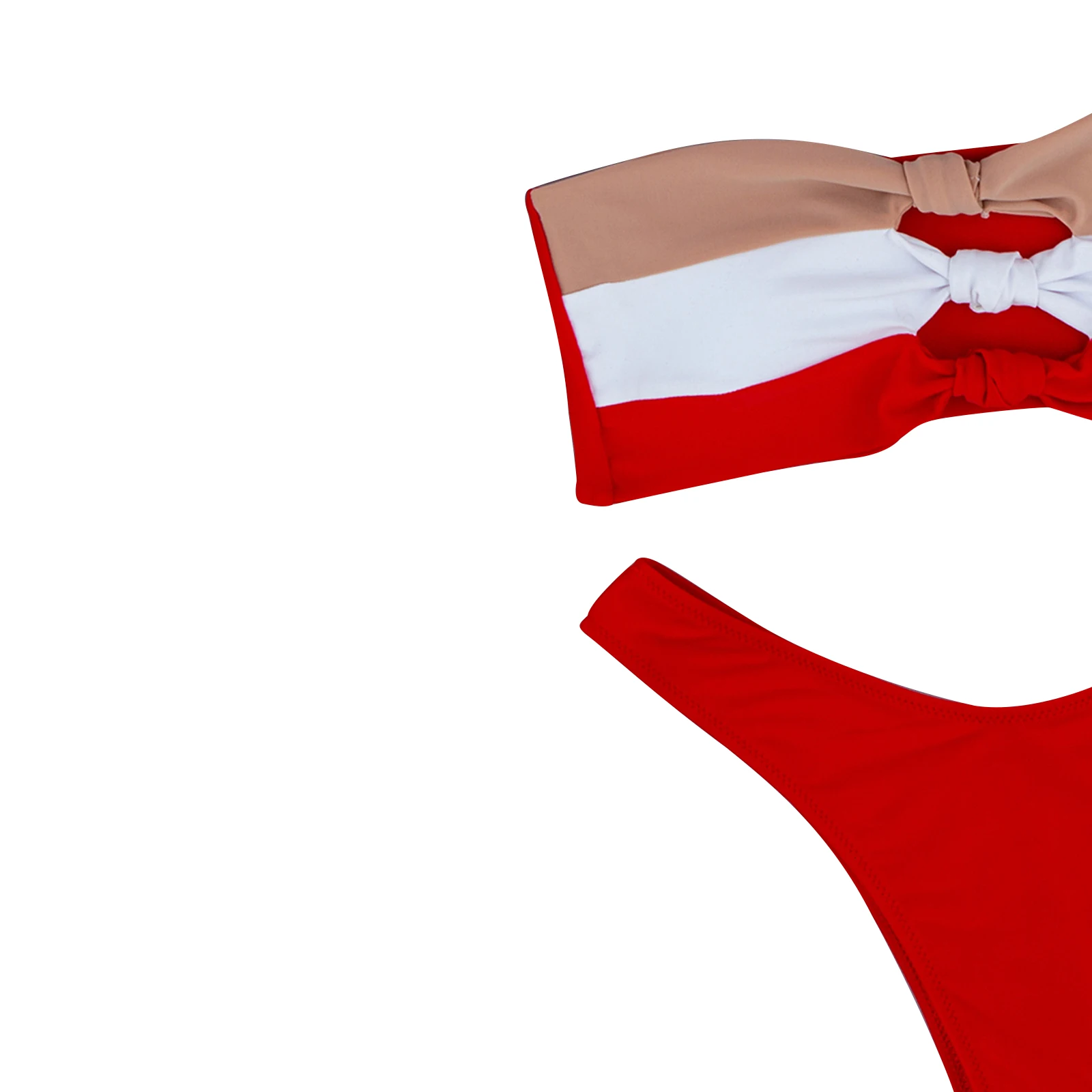 

Women Sexy Bandeau Bikini Sets Color Block Patchwork Hollow Out 2 Pcs Swimsuit Swimwear Stitched Split Knotted Bikini 2021