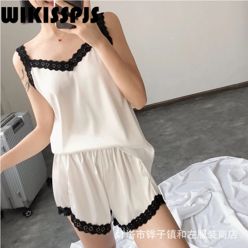 

2022 Summer Big Size Casual Fat Mm Fatter Sexy Thin Korean Loose Suspender Shorts Home Wear Pajama Set Women Black Pajamas Set