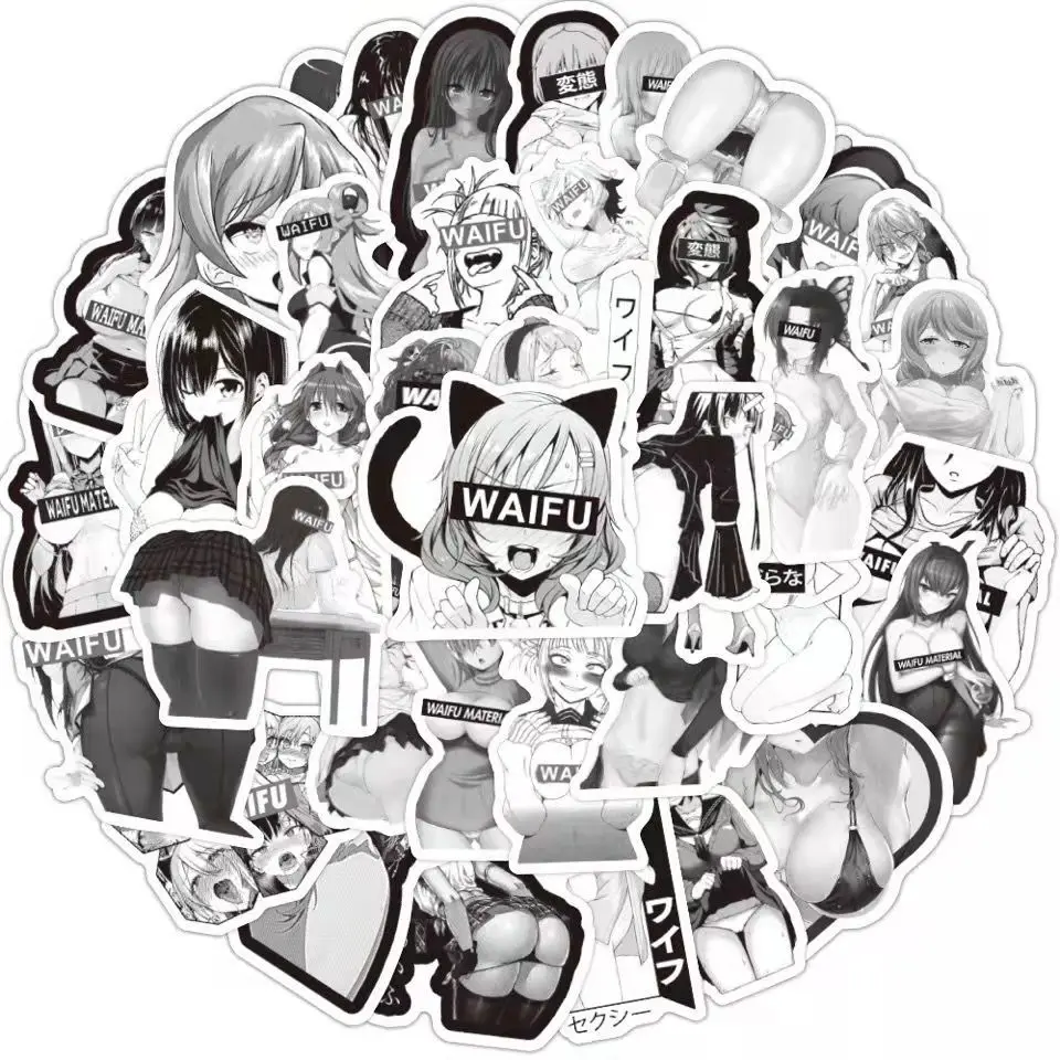 

10 / 30 / 50pcs Bivariate Black and White Sexy Rabbit Girl Graffiti Sticker Trunk Notebook Waterproof Sticker Wholesale