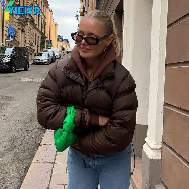 Winter Puffer  Jackets For Women Brown Zip Up Casual Coat Streetwear Outfits Female Bomber Met Vintage 2021 Down Jacket Coats
