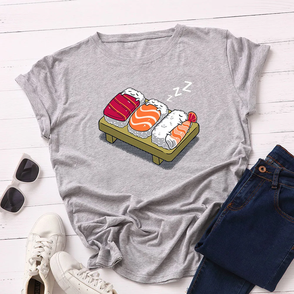 

Elimiiya Oversized T Shirt Summer Women Sleeping Bread Print Short Sleeve Cotton Tshirts Cartoons Plus Size Tops 2021 Fashion