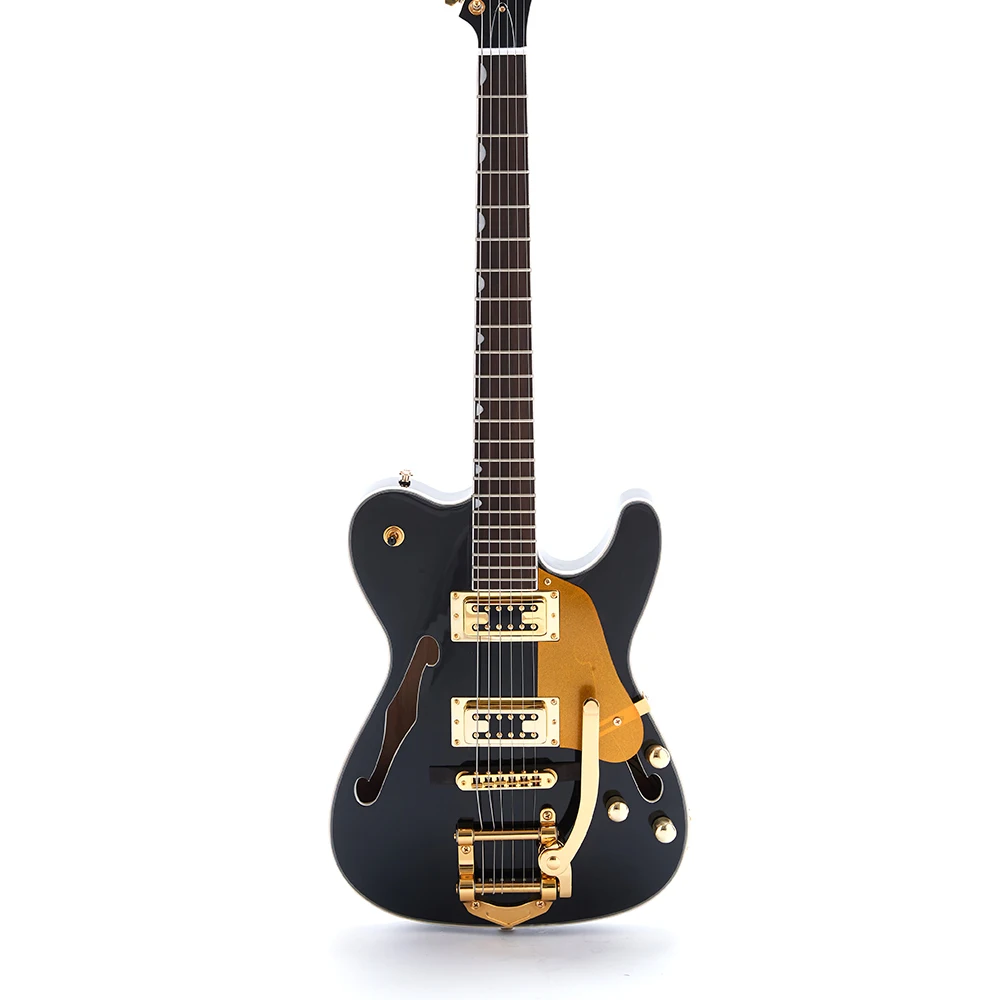 

Custom Shop Semi Hollow Body TL Electric Guitar Gold Hardware Set In Joint Black Color Archtop