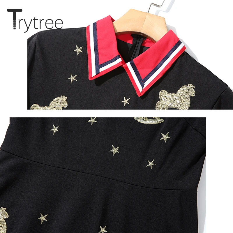 Осень зима 2020 повседневное женское платье Trytree с отложным воротником