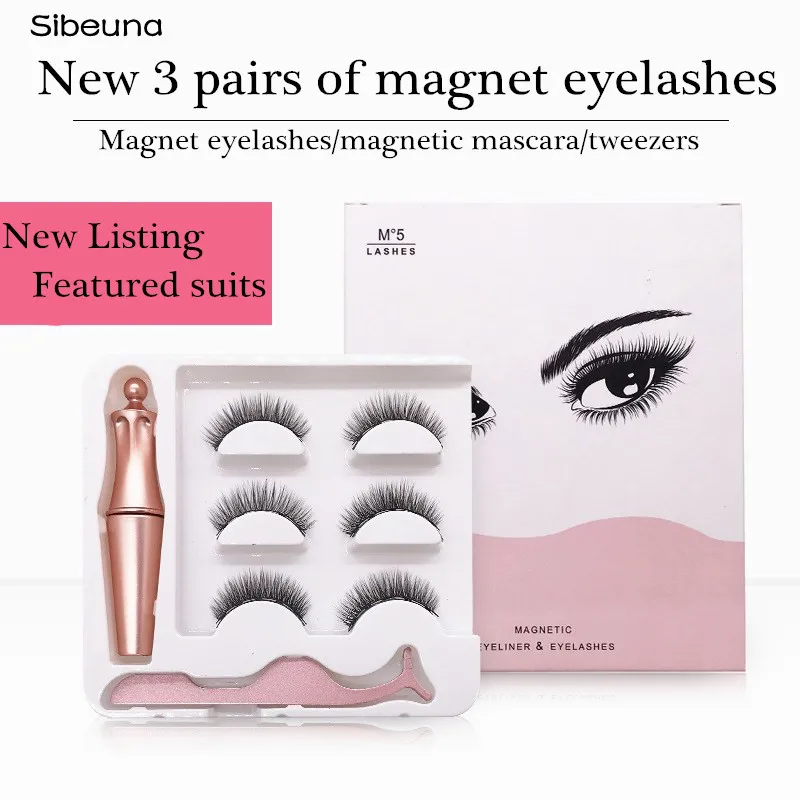 

Magnetic Eyelashes 3 pairs 3D False Mink Eyelashes Magnet Lashes Magnetic Eyeliner &Tweezer Set Makeup 5 Magnets