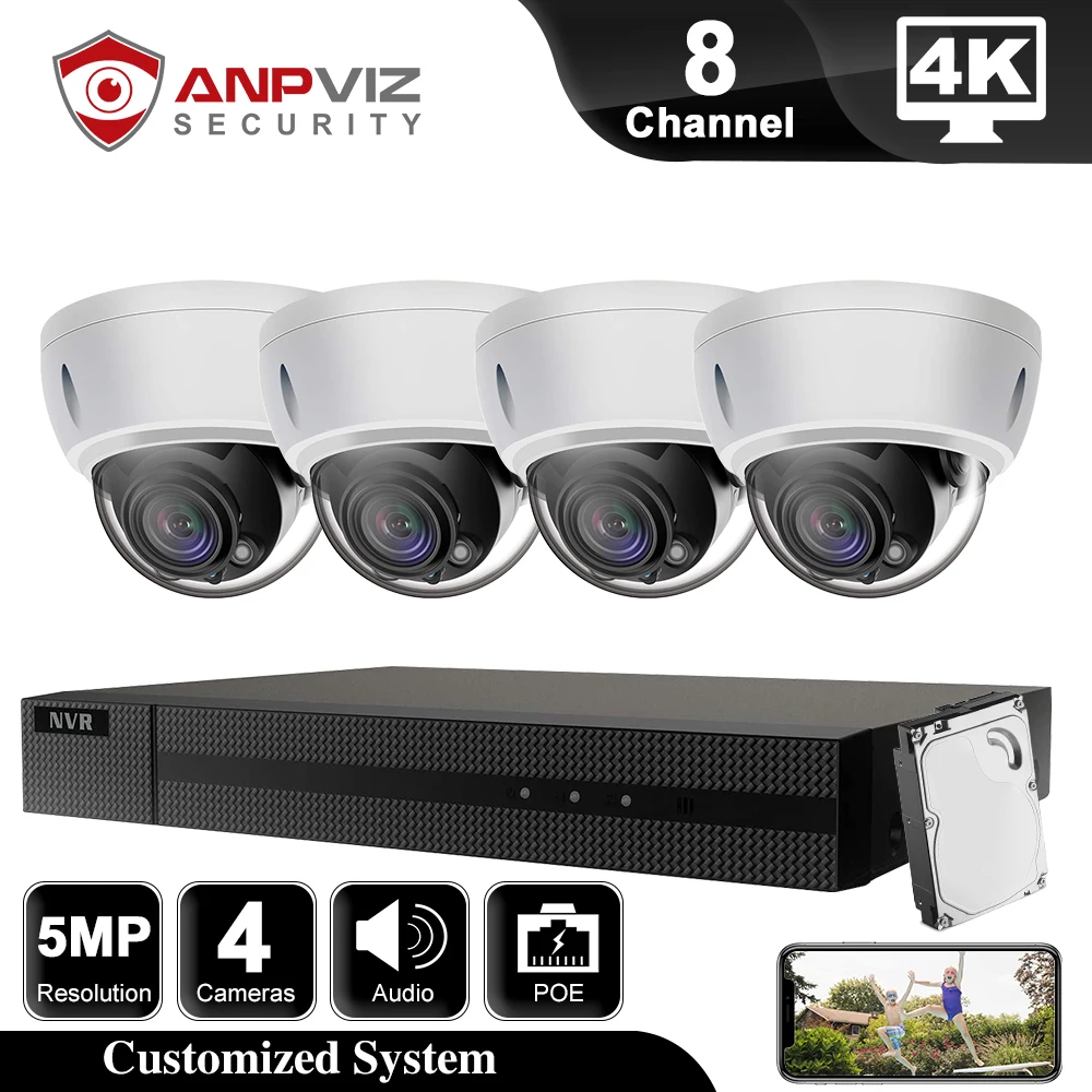 

Hikvision OEM 8CH 4K Security System 4/6/8Pcs 5MP IP Camera with Audio Outdoor IP66 with H.265 Onvif NVR CCTV Surveillance Kit