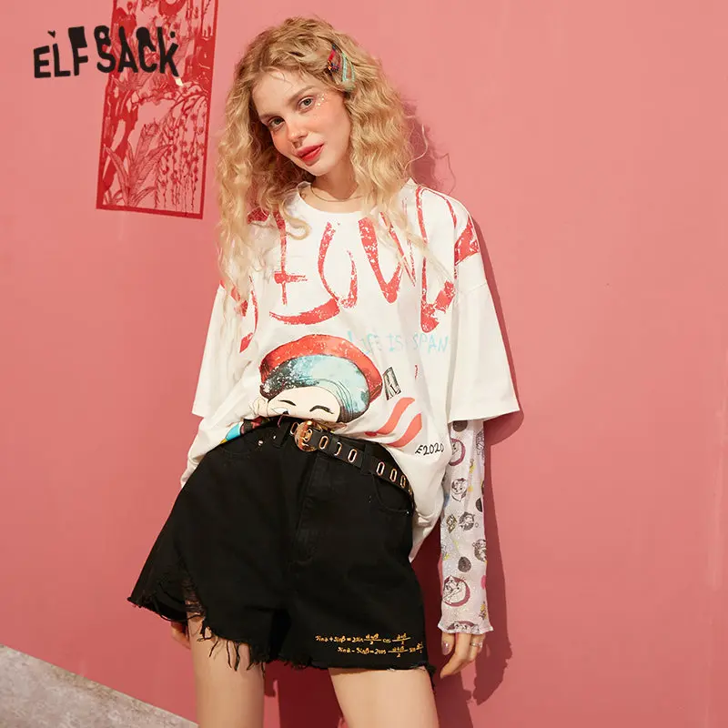 Женские повседневные джинсовые шорты ELFSACK черные однотонные рваные с вышитыми