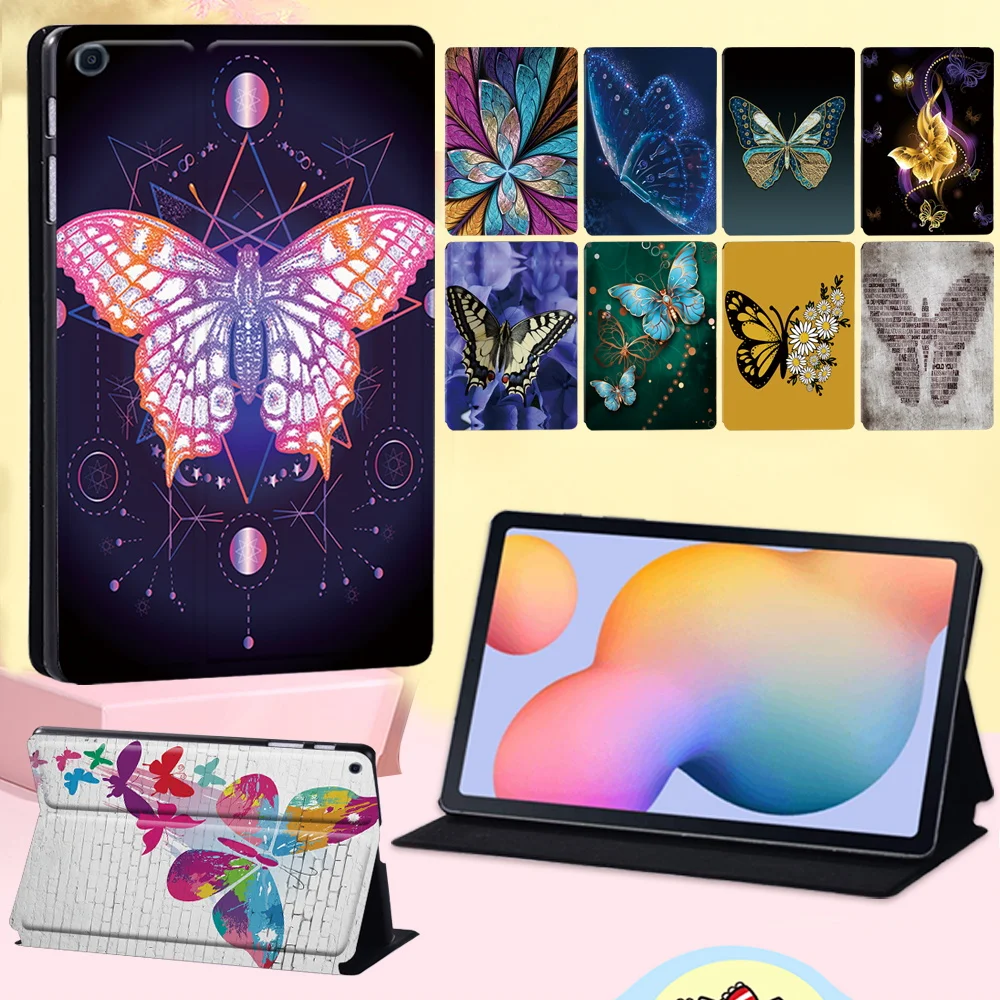 

Flip Cover Case for Samsung Galaxy Tab S6 Lite P610/P615 10.4 Inch Butterfly Pattern Leather Anti-fall Flip Tablet Case + Stylus