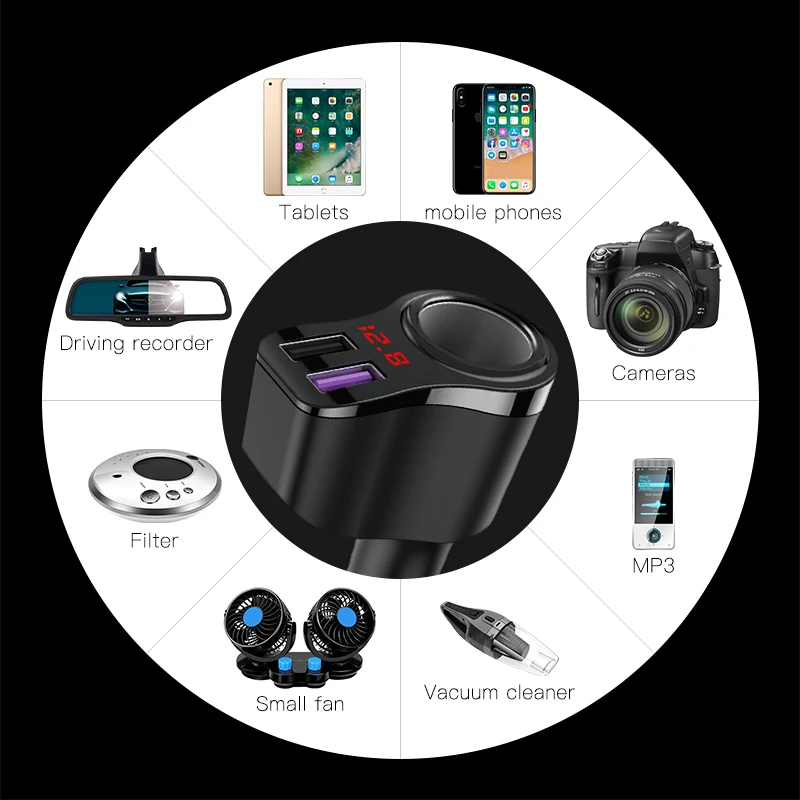 KUULAA Dual USB Car Charger Digital Display Cigarette Lighter 3.1A Fast Charging Adapter For Xiaomi iPhone PD Charge | Мобильные