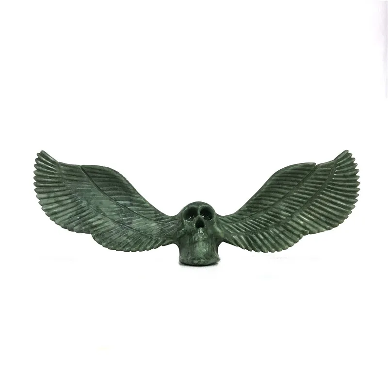 Новый ручной работы натуральный камень крыло Статуэтка Череп Кристалл резная