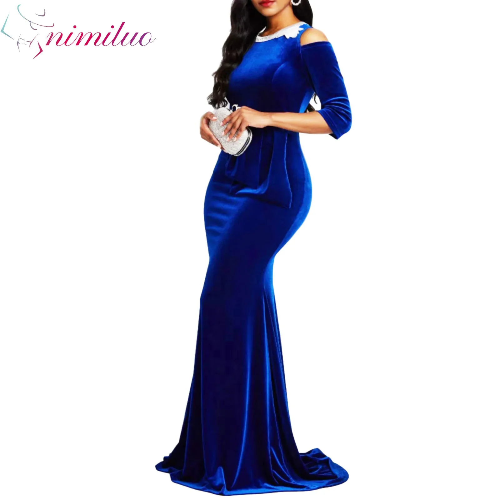 

2020 Pleuche Slim off-Shoulder Irregular Evening Dress