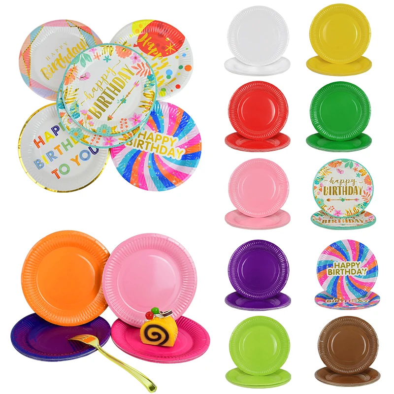 

10pcs 18cm/7inch Disposable Paper Plates Multicolor Round Cake Dishes For Wedding Birthday Party Decor Dinner Tableware Supplies