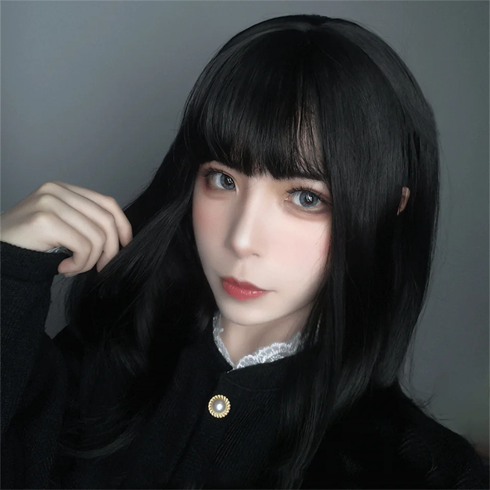 

AS House Uprising Japanese Lolita Student Female Short Hair Cute Clavicle Hair Black Straight Hair Harajuku Style Loli Wig