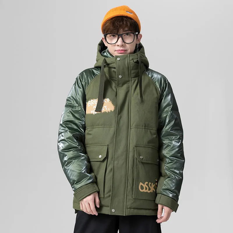 

Winter Men's Down Coats Hooded Thick Warm Wind-proof Letter Pocket Decor Zipper Persoanlity Fashion Fit Young Man Parkas