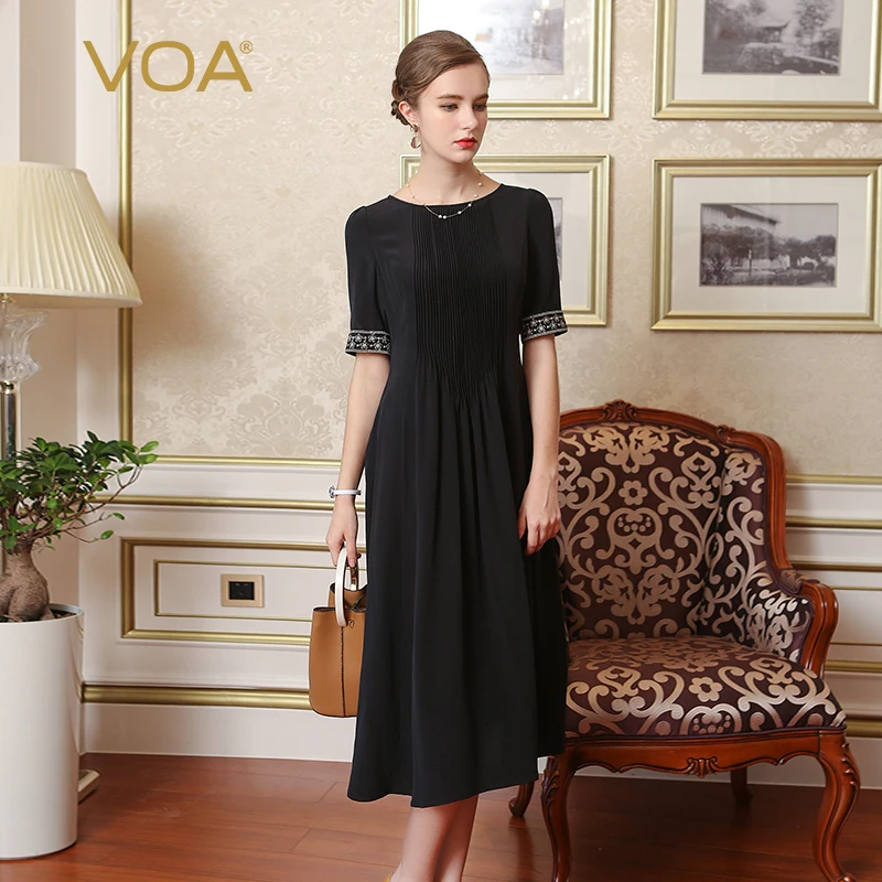 VOA шелк вышивка плюс размеры 5XL платье для женщин вечерние женские летние платья