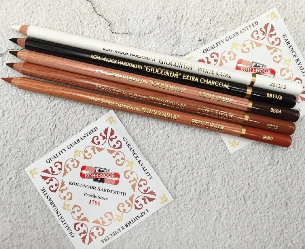 

Czech import KOH-I-NOOR HARDTMUTH GIOCONDA white/black charcoal brown sketch pencil