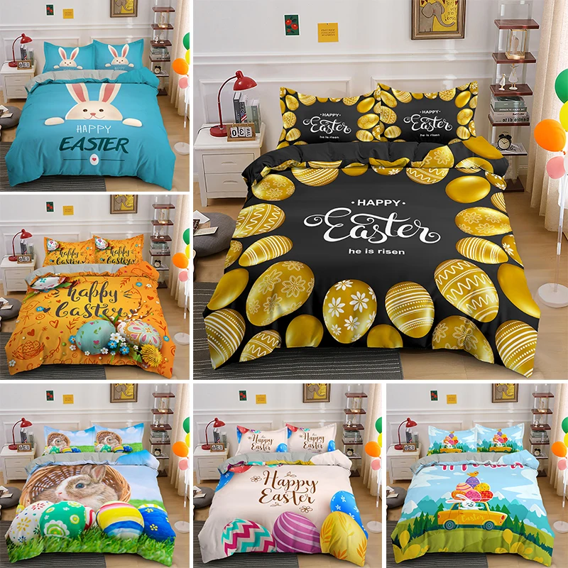 

Happy Easter Egg Rabbit Bedding Set Kids Adult Lovely Quilt Duvet Cover Sets Queen King Size 2/3pcs Bedclothes Home Textile