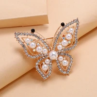 trendy hollow butterfly rhinestone pearl brooches for women cute insects animal alloy brooch pin clothing hats bags accessories