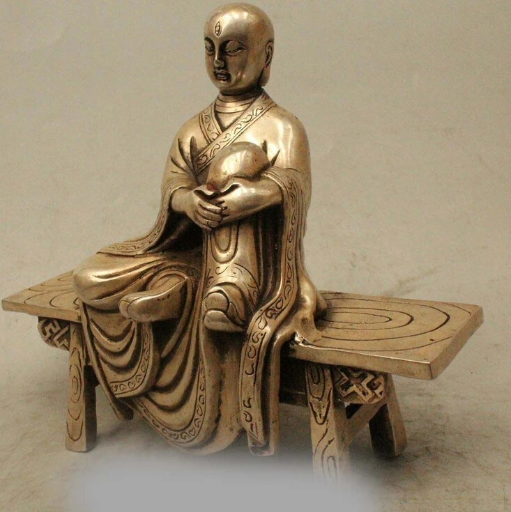 ---725+++9&quot Chinese Silver Buddhist 3 Eyes Arhat Monk Buddha Sitting Stool Chair Statue | Дом и сад