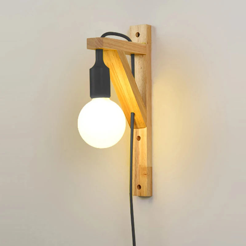 

Wall Lamps With Cable Simple Wooden Creative Hanging Solid Wood For Stairs Aisle Light Living Room Sconce Lamp Fixtures