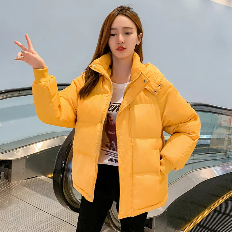 

Женский пуховик в Корейском стиле с капюшоном и хлопковой подкладкой, Женская Повседневная зимняя куртка, стеганая верхняя одежда для женщ...