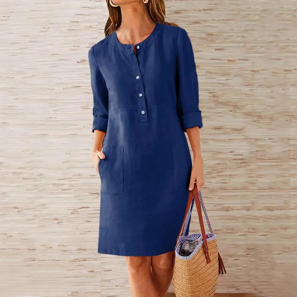 Повседневное осеннее хлопково льняное платье модель 2019 года вечерние ное