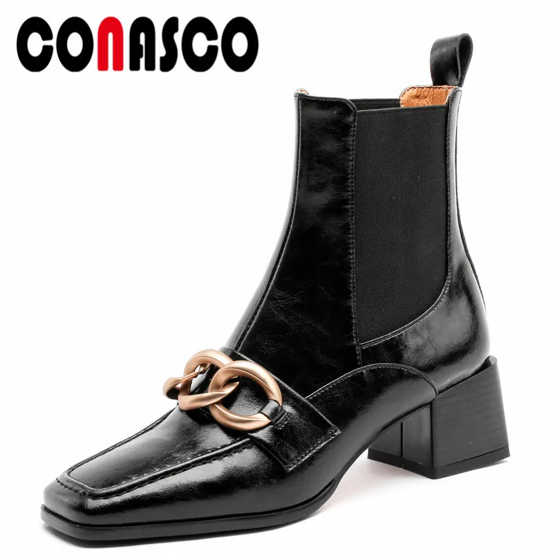 

CONASCO Retro Design Women Ankle Boots Autumn Winter Warm Genuine Leather Casual Party Basic Prom Office Elegant Shoes Woman