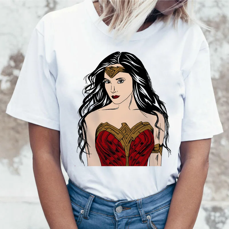 Wonder Woman футболка ulzzang Футболка женская футболка в стиле Харадзюку femme хип-хоп женский летний топ уличная одежда с героями мультфильмов