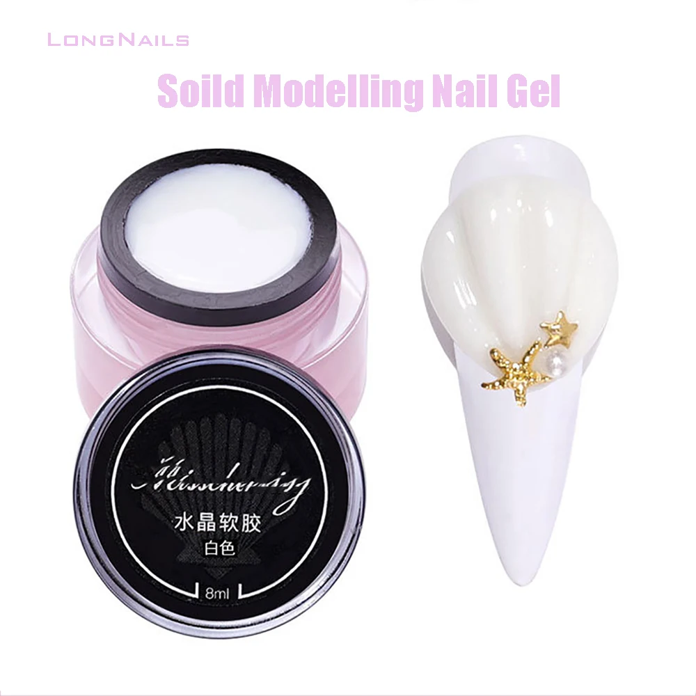 

8ml/1B Japanese Gummy Poly Crystal Gel Nail Modelling Soft Solid White Gel Styling 3D-Shaped Mode No-Flowing UV Nail Gel TM10-19