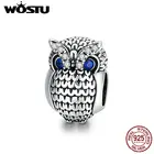 Бусины из серебра 925 пробы в виде совы с голубым Цирконом