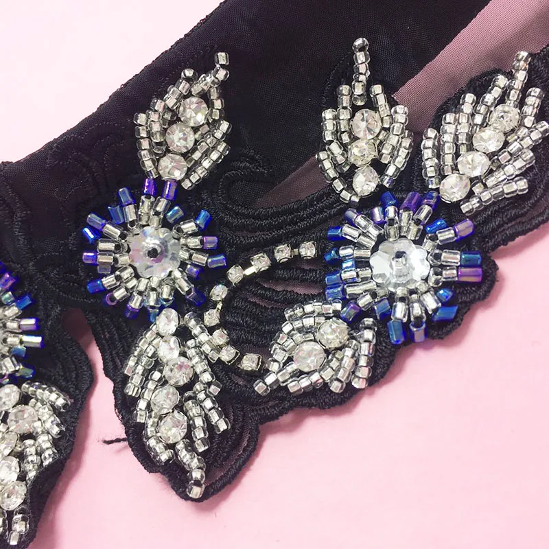 Женская рубашка с имитацией воротника черная винтажная из органзы вышивкой и