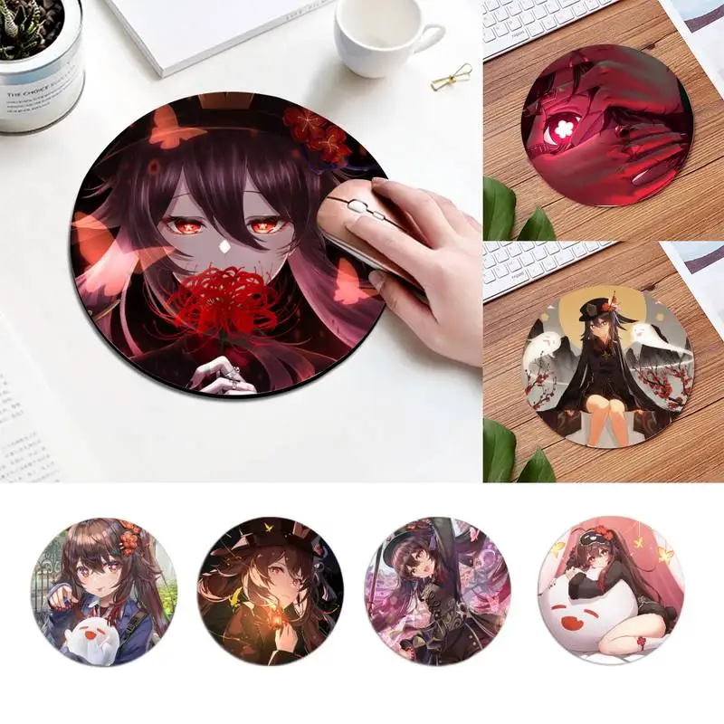 

Hu Tao Genshin Impact Mouse Durable Desktop Mousepad Comfortable Round Mouse Pad Planet Series Mat Desktop DIY Custom desk mat