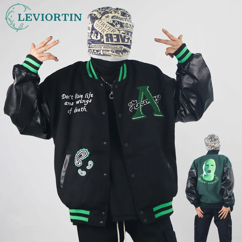 

Street Hip Hop Men's Baseball Jacket Trend Personalized Embroidery Couple Jacket Vibe Style Unisex Streewear Casual Bomber Coat