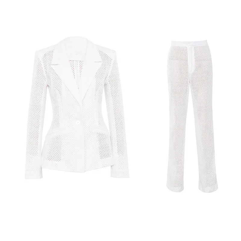 

High Quality White V-neck Long Sleeve 2 Pieces Set Fashion Set Evening Party Set