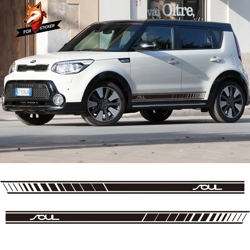 

Racing Sport Car Stickers Car Side Stripes Side Skirts Graphics Vinyl Sticker Decals For Kia Soul Sticker
