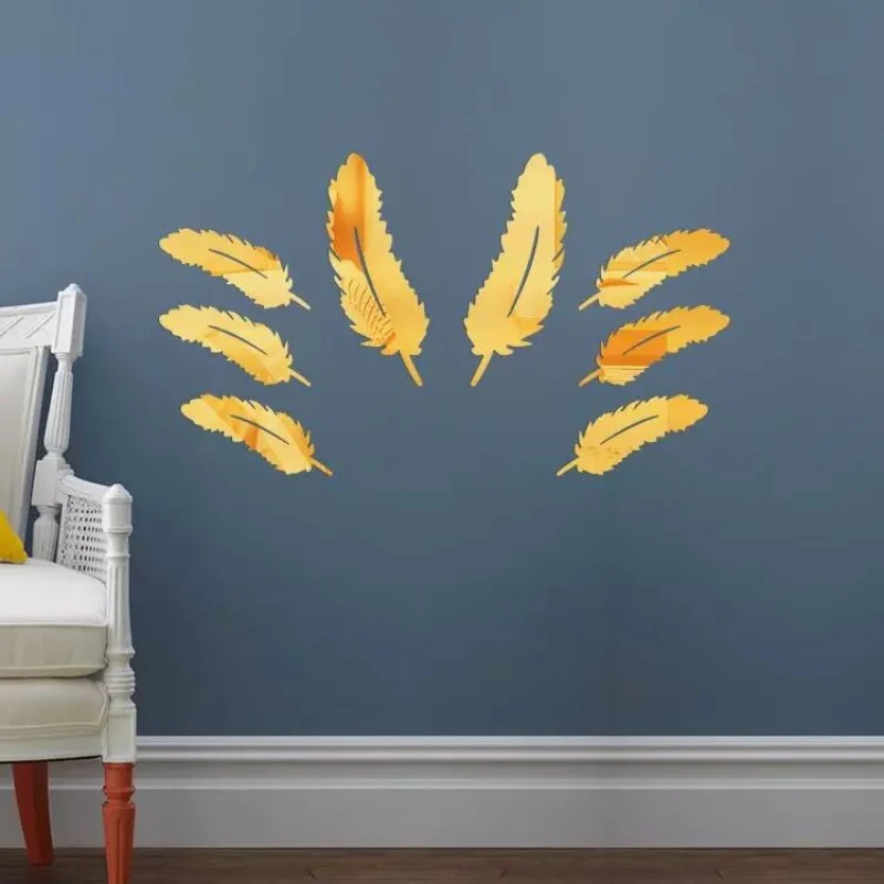 8 шт. 3D наклейки на зеркало с перьями DIY самоклеющаяся декоративная наклейка для