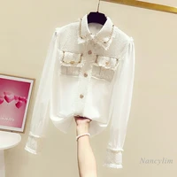 womens blouses shirts spring autumn new korean style temperament metal buttons long sleeve casual all match tops