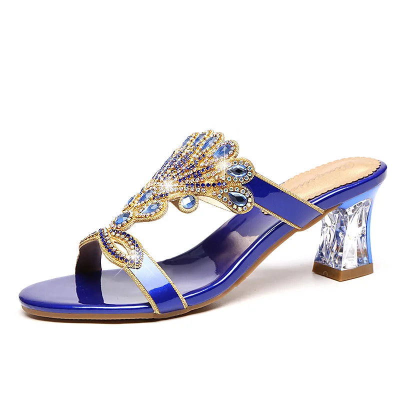 

Low Glitter Slides Shoes Slippers Casual Square heel Slipers Women Med Jelly Luxury Block 2021 Rome Basic TPR Fashion Crystal Fa